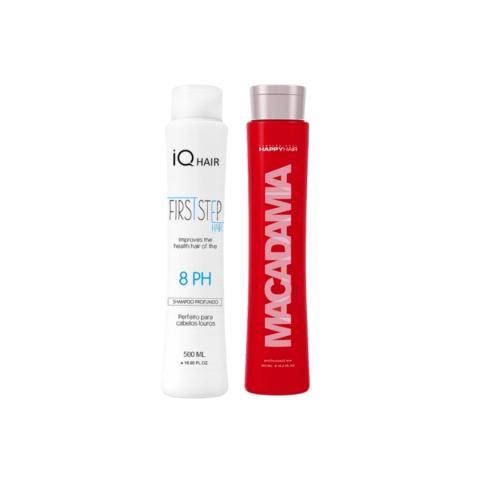 Набор кератина Happy Hair Macadamia Gloss 1000/1000 мл (Цветочный ШГО синий)